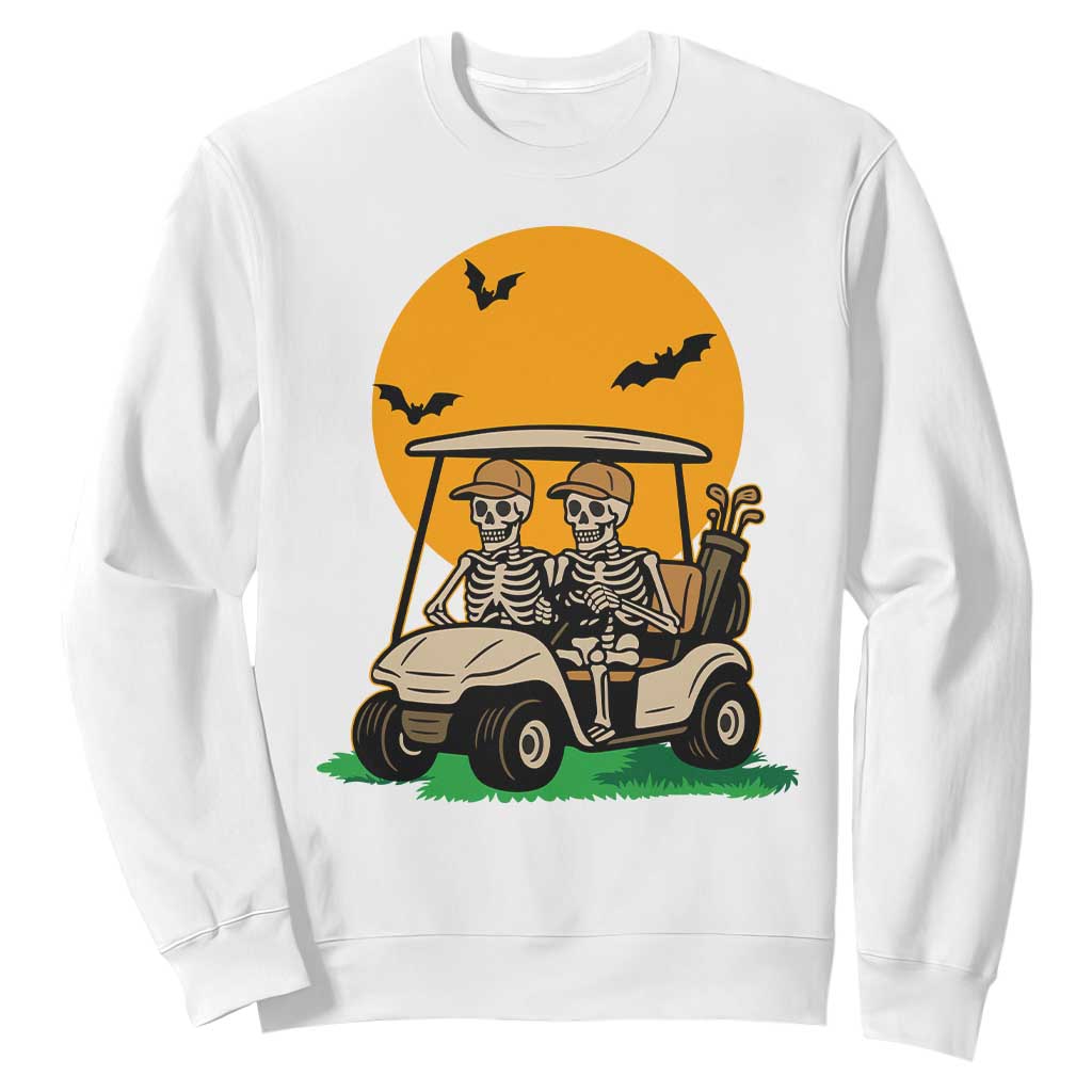 Funny Halloween Gift Sweatshirt Skeleton Driving Golf Cart TS12 White Print Your Wear