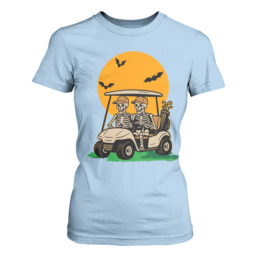Funny Halloween Gift T Shirt For Women Skeleton Driving Golf Cart TS12 Light Blue Print Your Wear