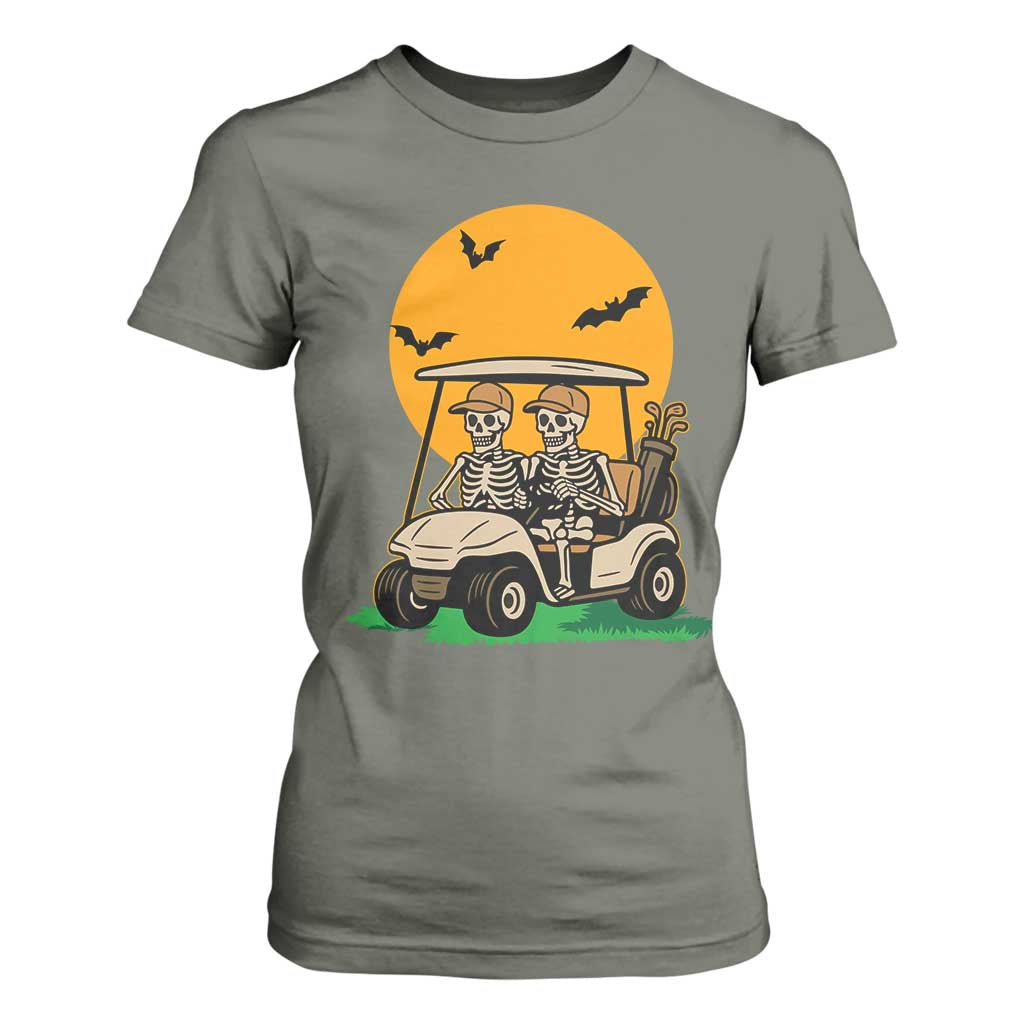 Funny Halloween Gift T Shirt For Women Skeleton Driving Golf Cart TS12 Military Green Print Your Wear