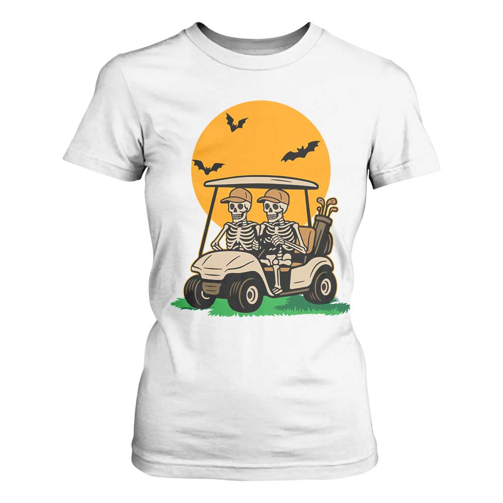 Funny Halloween Gift T Shirt For Women Skeleton Driving Golf Cart TS12 White Print Your Wear