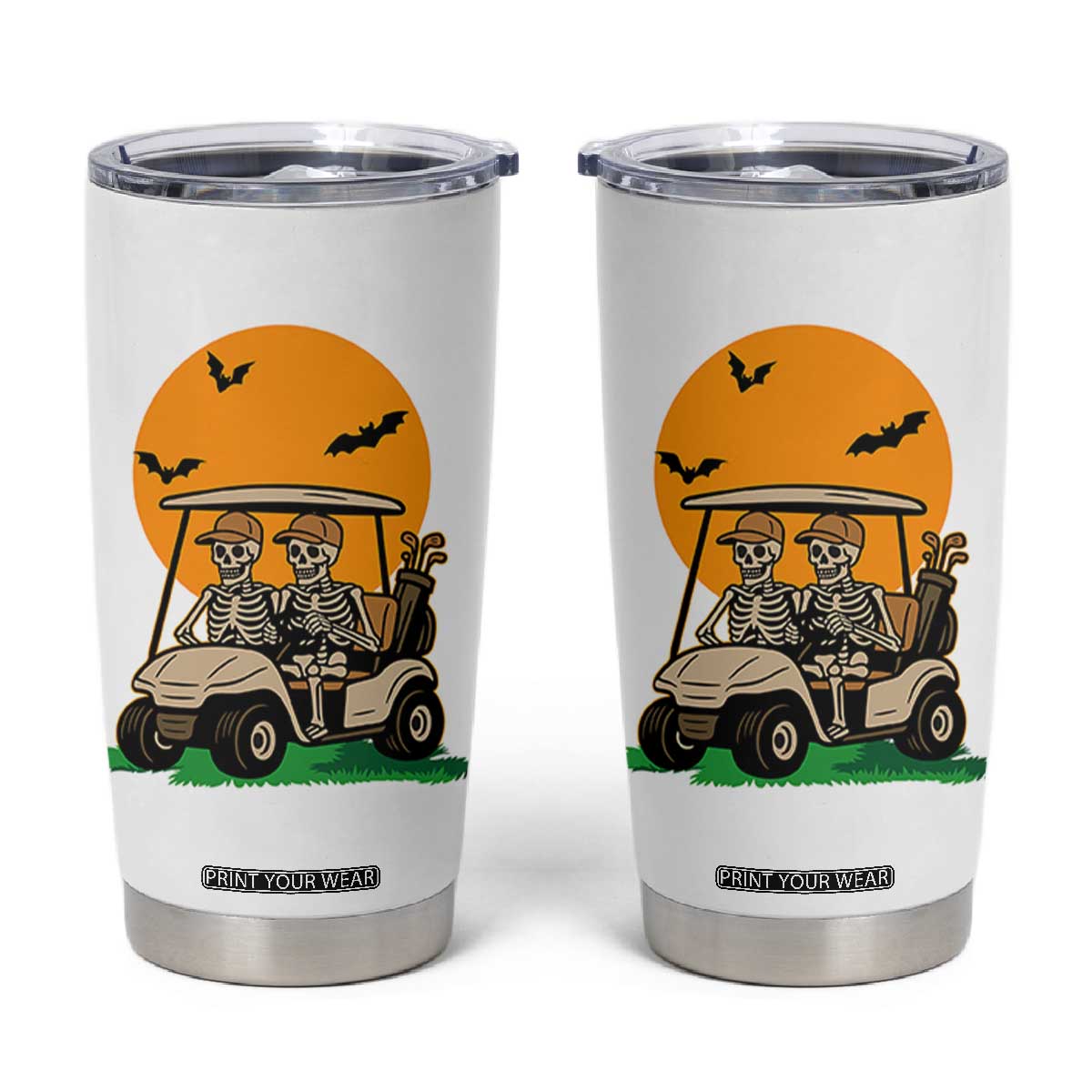 Funny Halloween Gift Tumbler Cup Skeleton Driving Golf Cart TS12 White Print Your Wear
