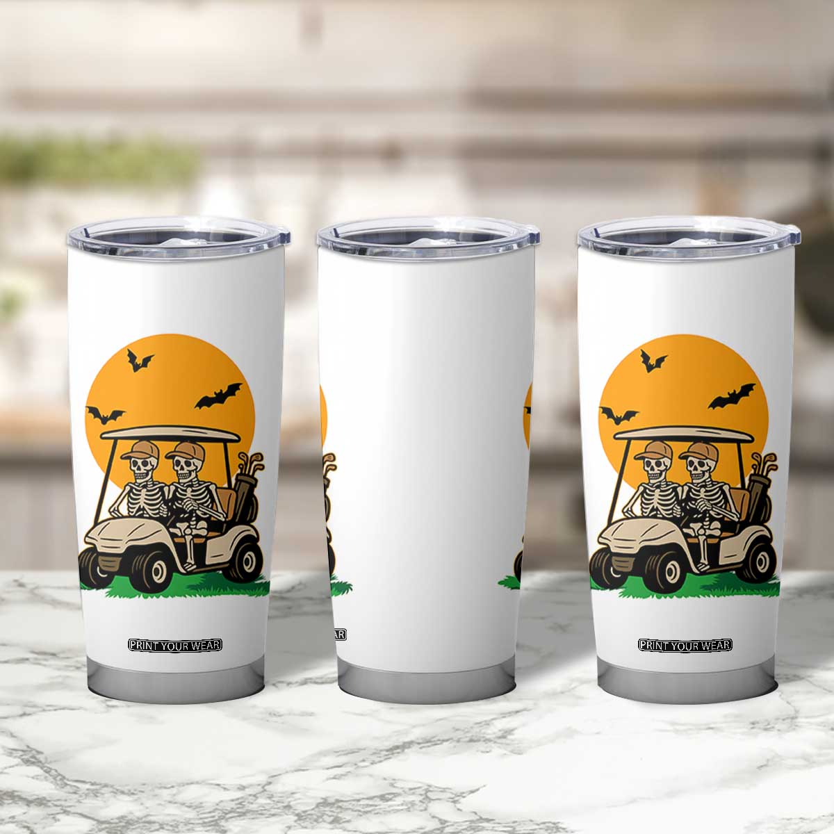 Funny Halloween Gift Tumbler Cup Skeleton Driving Golf Cart TS12 Print Your Wear