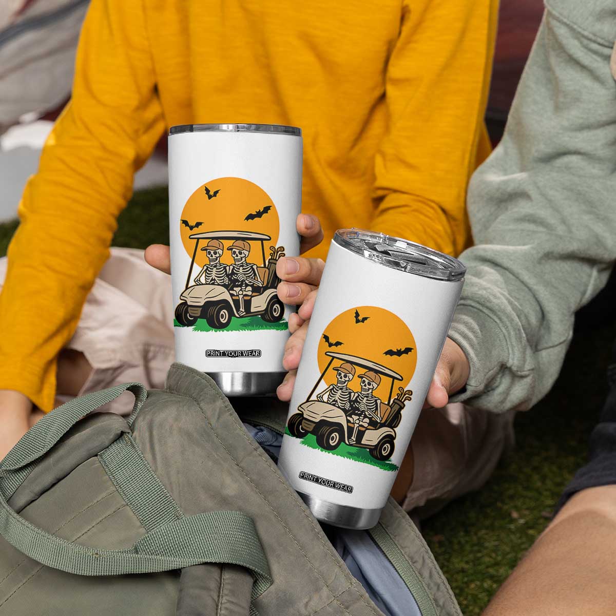 Funny Halloween Gift Tumbler Cup Skeleton Driving Golf Cart TS12 Print Your Wear