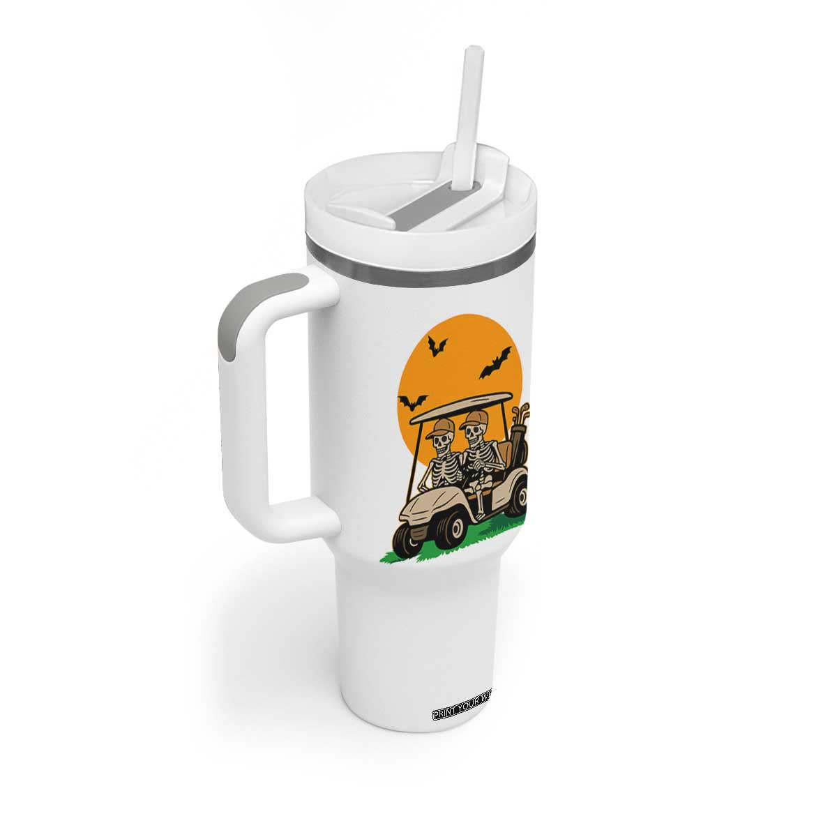 Funny Halloween Gift Tumbler With Handle Skeleton Driving Golf Cart TS12 Print Your Wear