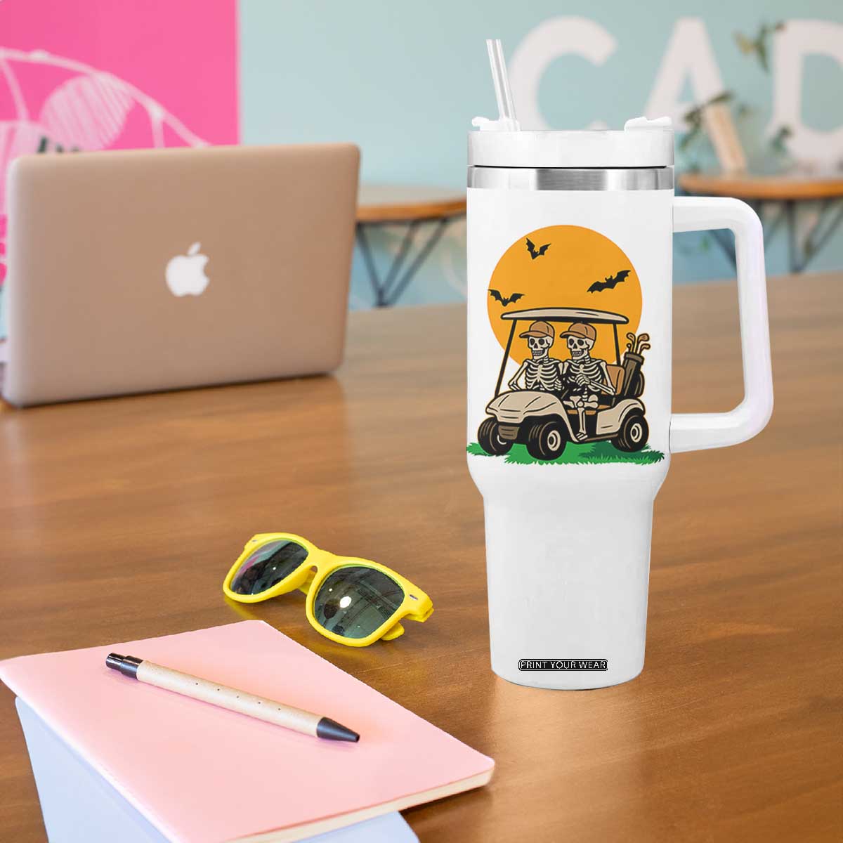 Funny Halloween Gift Tumbler With Handle Skeleton Driving Golf Cart TS12 Print Your Wear
