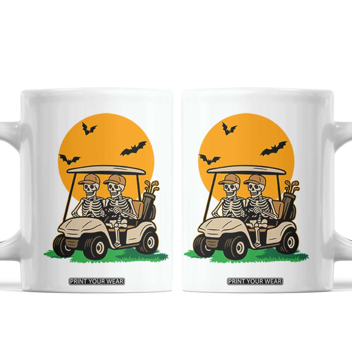 Funny Halloween Gift Coffee Mug Skeleton Driving Golf Cart TS12 White Print Your Wear