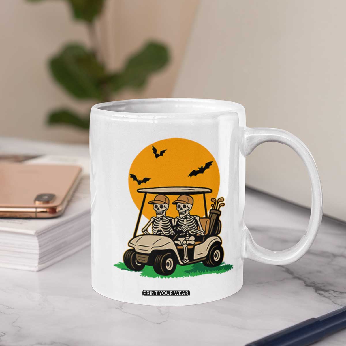 Funny Halloween Gift Coffee Mug Skeleton Driving Golf Cart TS12 Print Your Wear