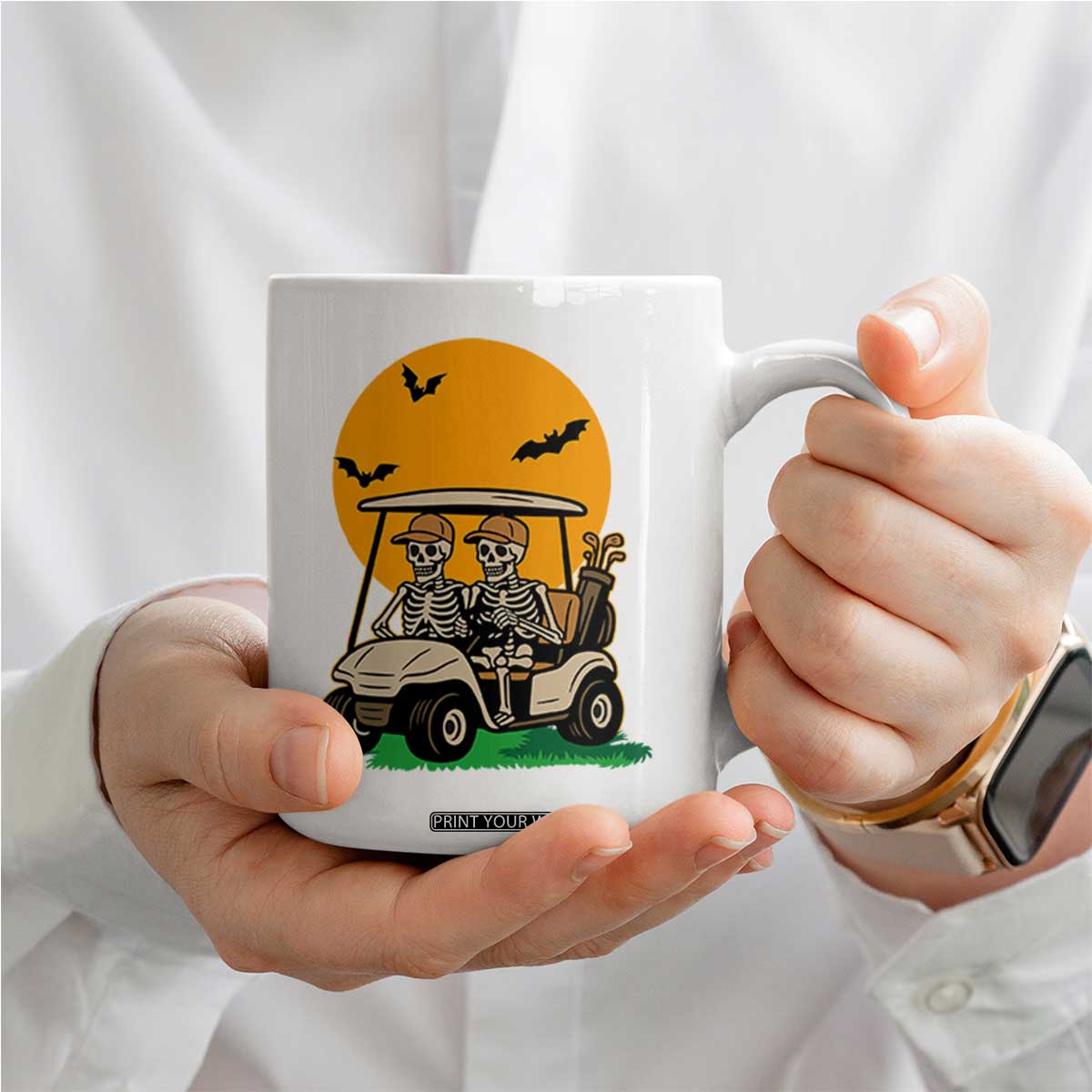 Funny Halloween Gift Coffee Mug Skeleton Driving Golf Cart TS12 Print Your Wear