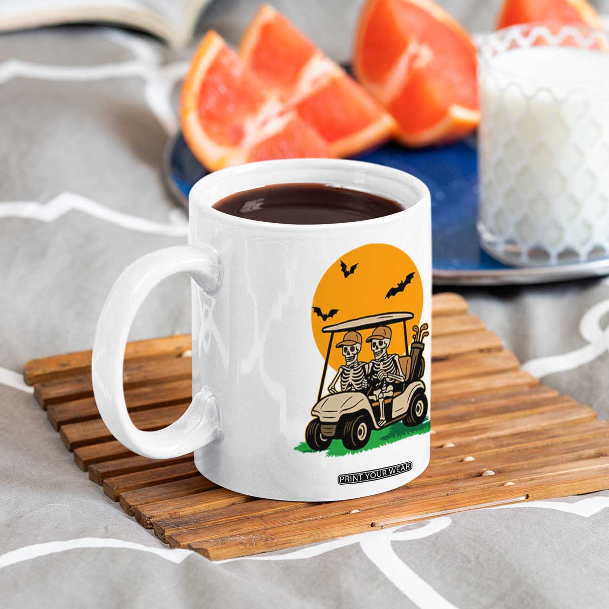 Funny Halloween Gift Coffee Mug Skeleton Driving Golf Cart TS12 Print Your Wear