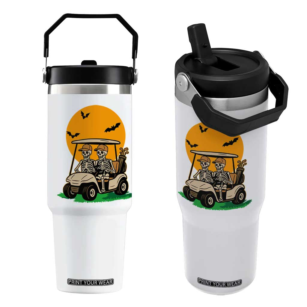 Funny Halloween Gift Flip Straw Tumbler Skeleton Driving Golf Cart TS12 One Size: 30 oz White Print Your Wear