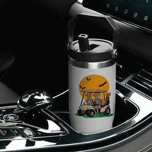Funny Halloween Gift Flip Straw Tumbler Skeleton Driving Golf Cart TS12 Print Your Wear
