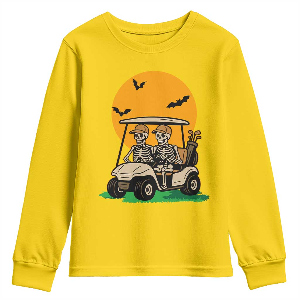 Funny Halloween Gift Youth Sweatshirt Skeleton Driving Golf Cart TS12 Daisy Print Your Wear
