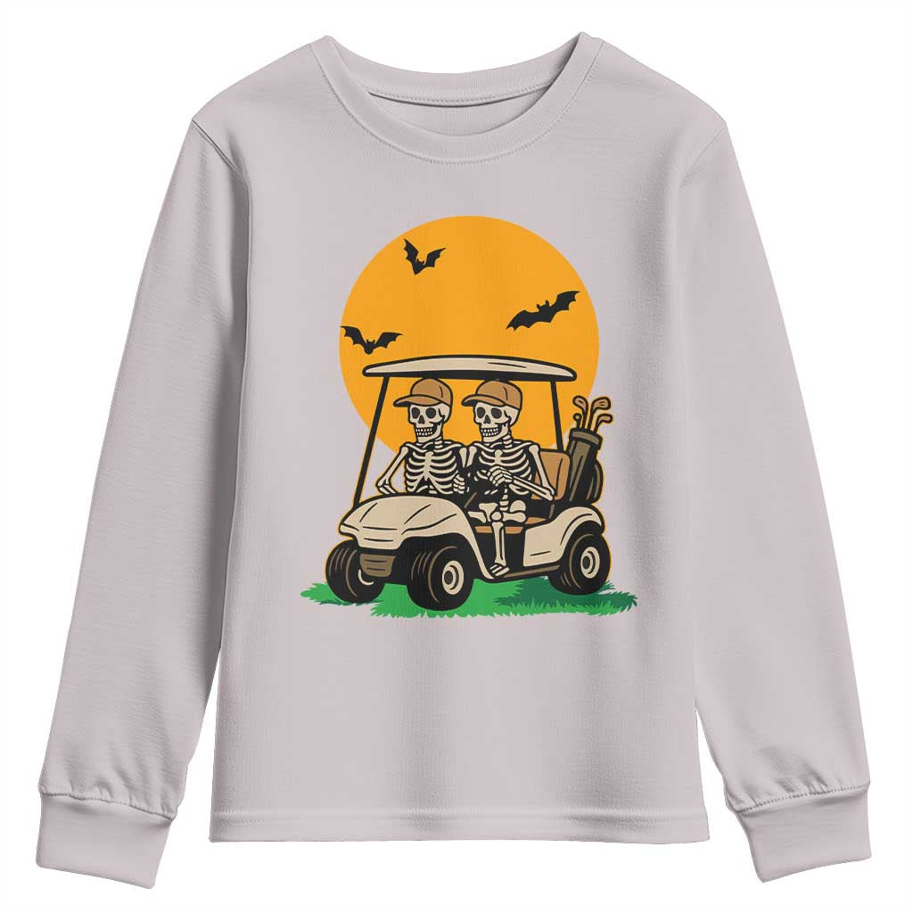 Funny Halloween Gift Youth Sweatshirt Skeleton Driving Golf Cart TS12 Ice Gray Print Your Wear