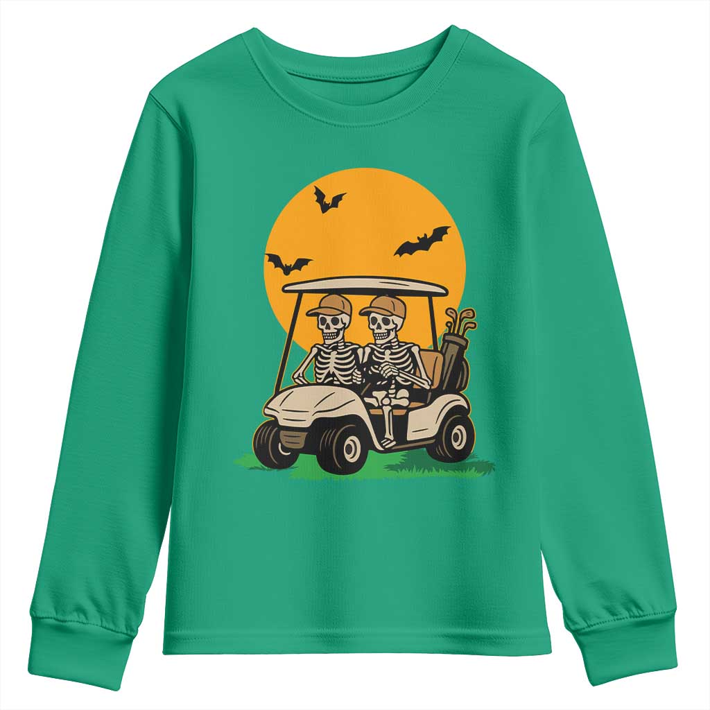 Funny Halloween Gift Youth Sweatshirt Skeleton Driving Golf Cart TS12 Irish Green Print Your Wear