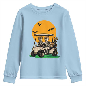 Funny Halloween Gift Youth Sweatshirt Skeleton Driving Golf Cart TS12 Light Blue Print Your Wear