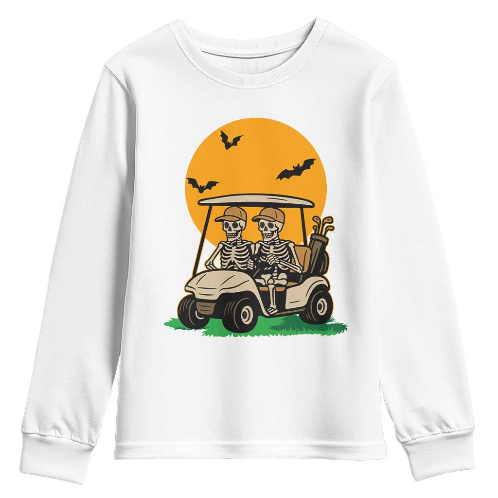 Funny Halloween Gift Youth Sweatshirt Skeleton Driving Golf Cart TS12 White Print Your Wear