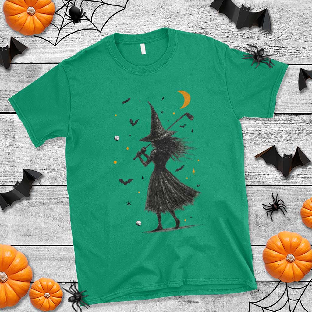 Halloween Sports Gift T Shirt Creepy Witch With Golf Club TS12 Irish Green Print Your Wear