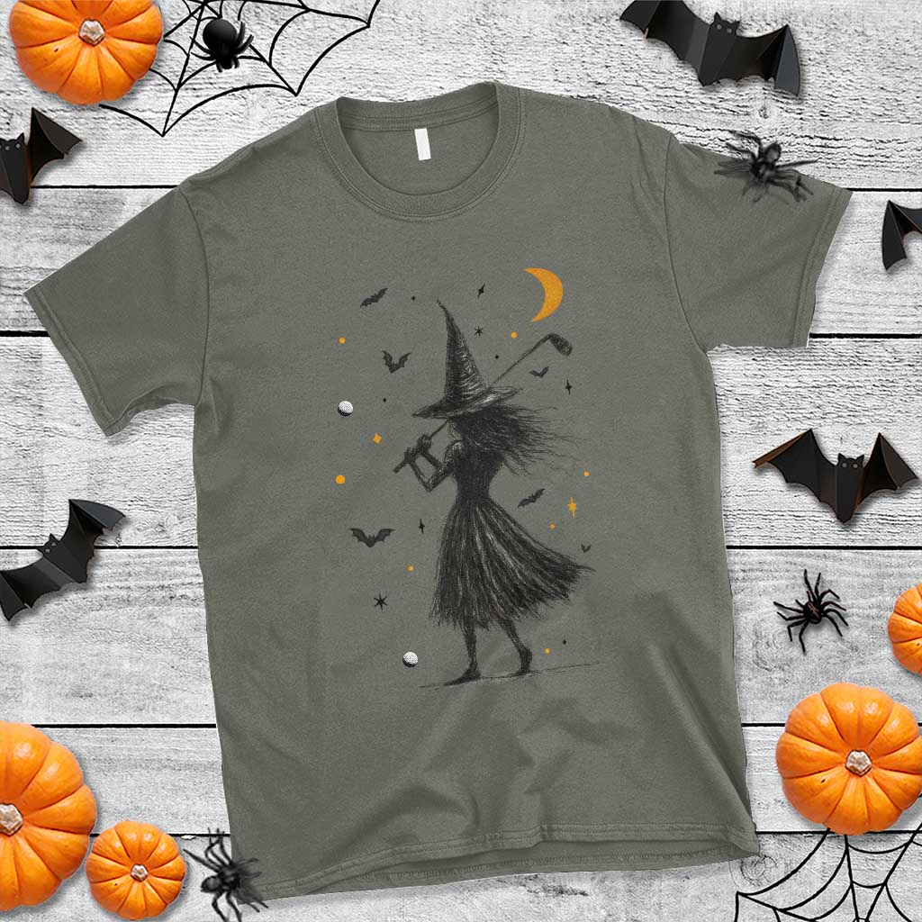 Halloween Sports Gift T Shirt Creepy Witch With Golf Club TS12 Military Green Print Your Wear
