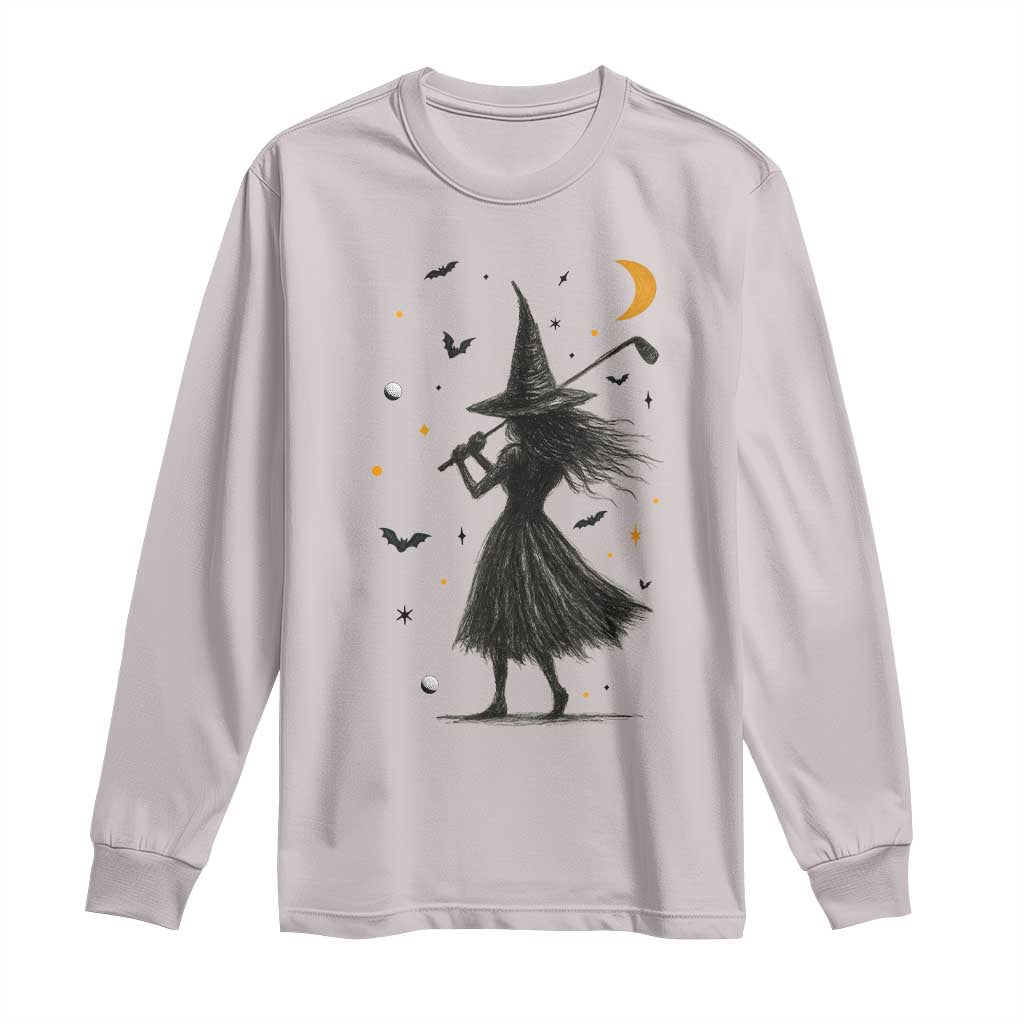 Halloween Sports Gift Long Sleeve Shirt Creepy Witch With Golf Club TS12 Ice Gray Print Your Wear