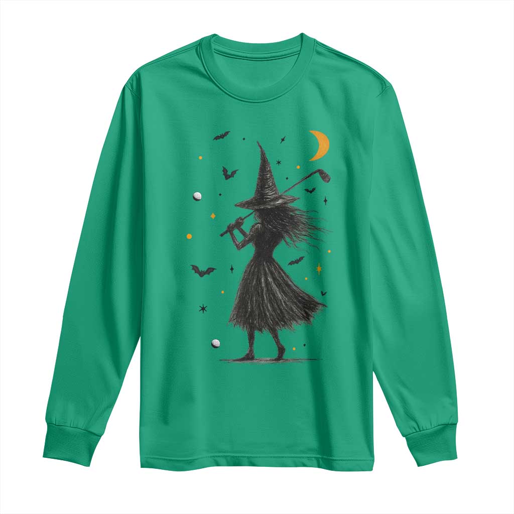 Halloween Sports Gift Long Sleeve Shirt Creepy Witch With Golf Club TS12 Irish Green Print Your Wear