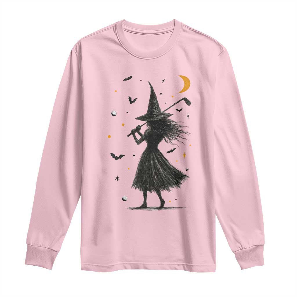Halloween Sports Gift Long Sleeve Shirt Creepy Witch With Golf Club TS12 Light Pink Print Your Wear