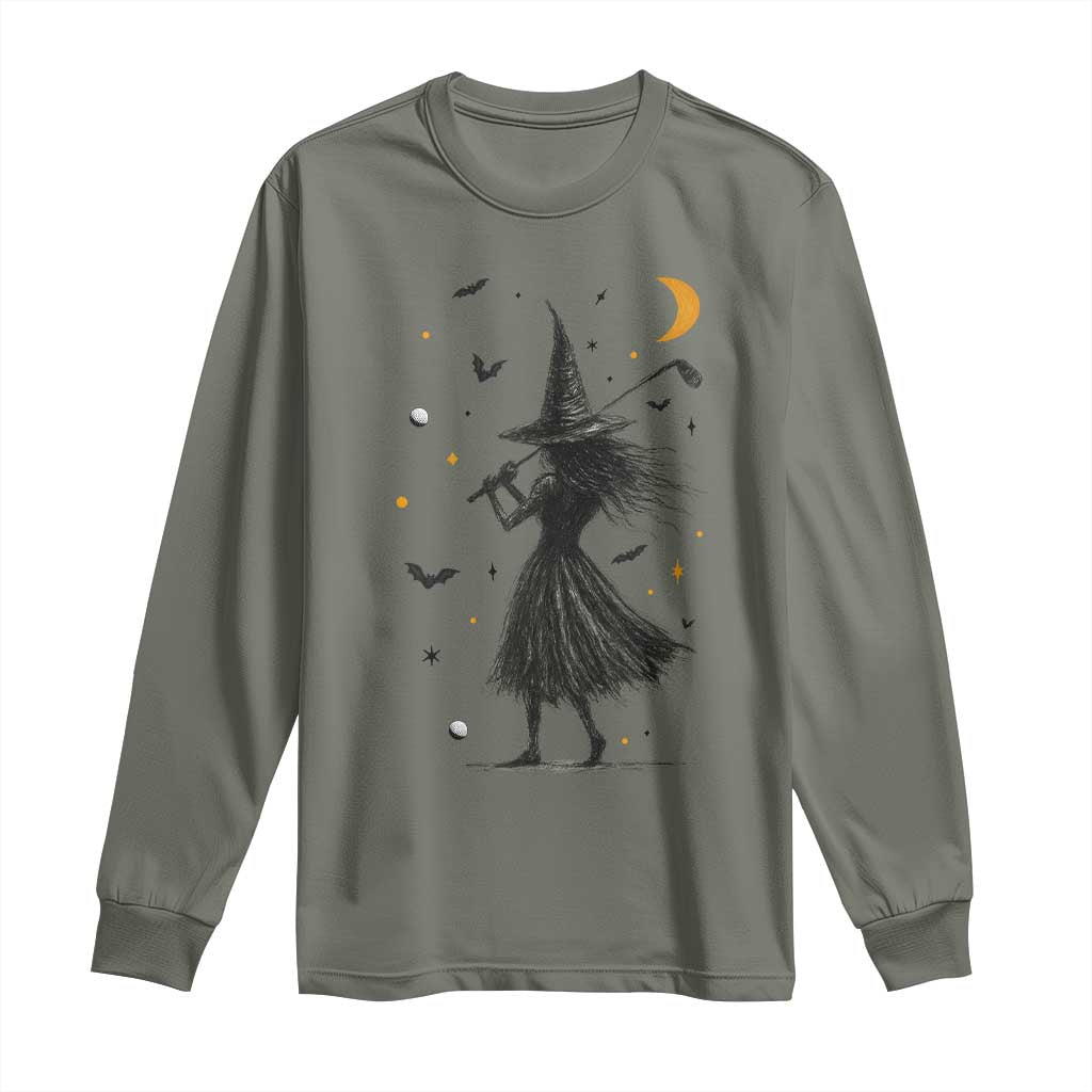 Halloween Sports Gift Long Sleeve Shirt Creepy Witch With Golf Club TS12 Military Green Print Your Wear