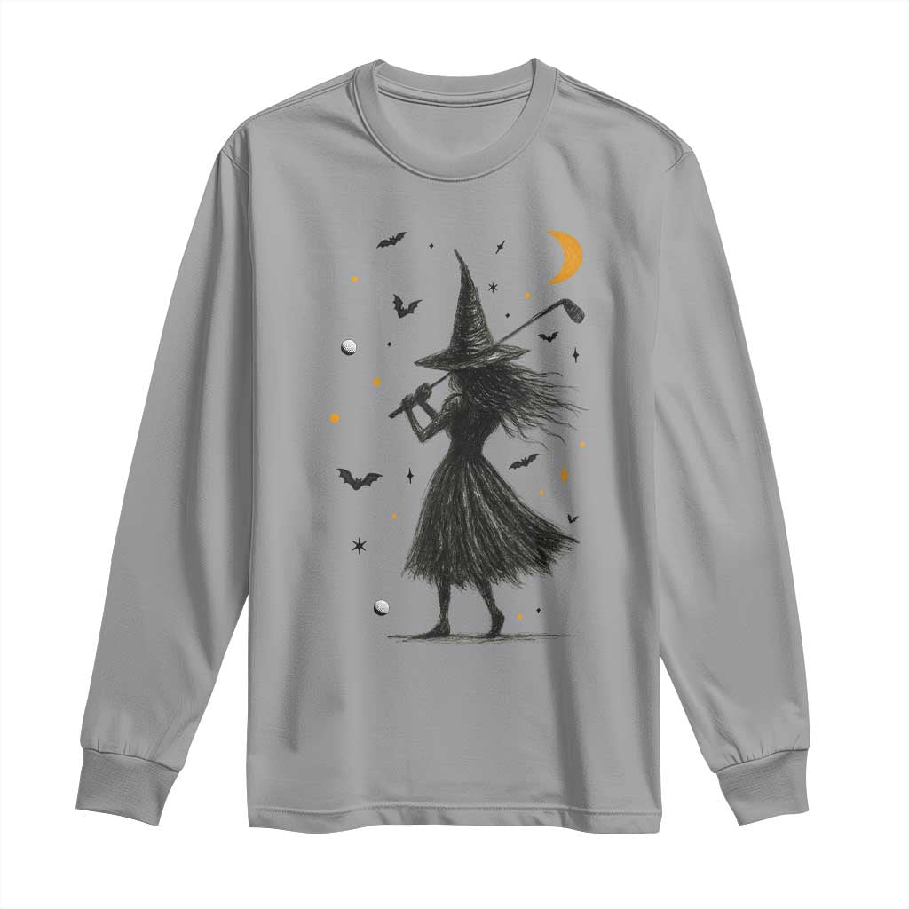 Halloween Sports Gift Long Sleeve Shirt Creepy Witch With Golf Club TS12 Sport Gray Print Your Wear