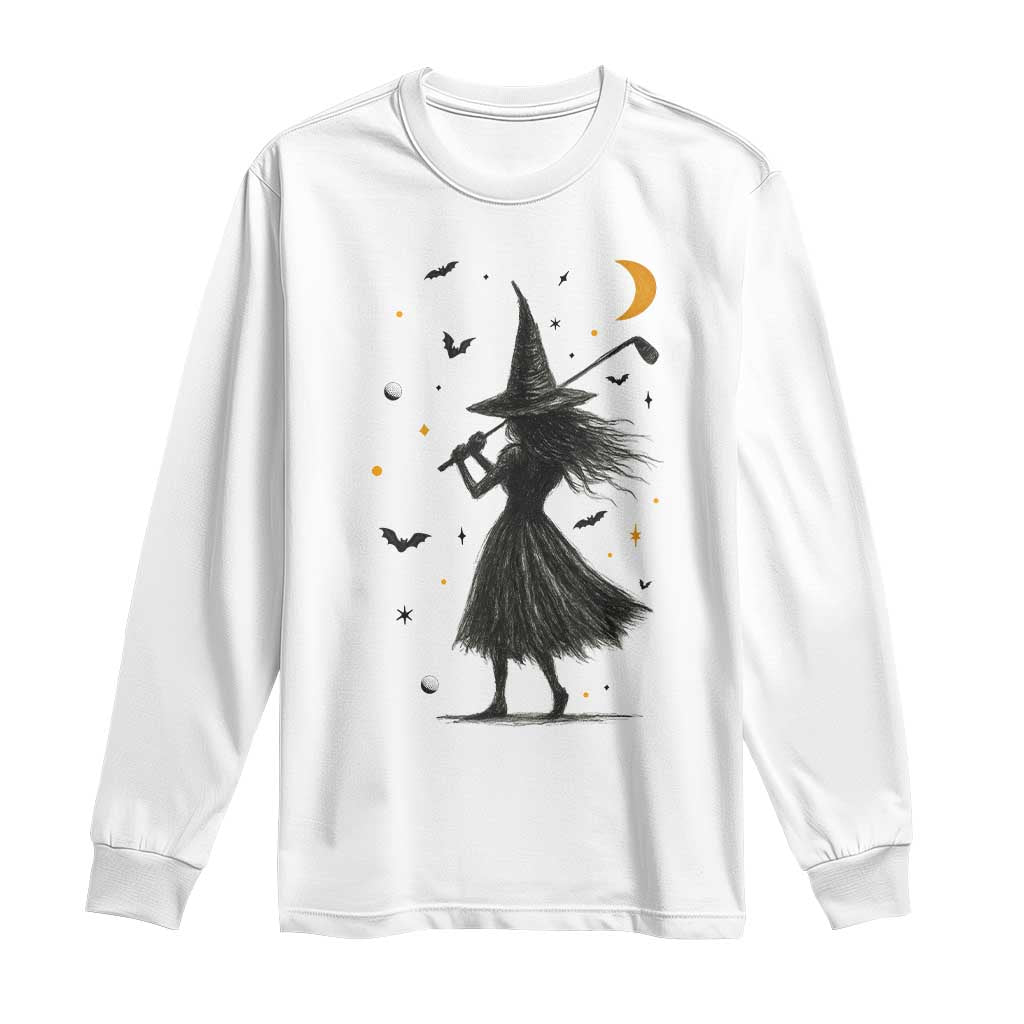 Halloween Sports Gift Long Sleeve Shirt Creepy Witch With Golf Club TS12 White Print Your Wear