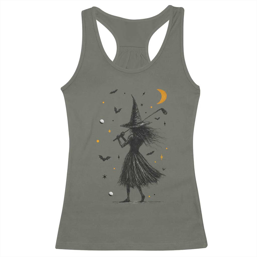 Halloween Sports Gift Racerback Tank Top Creepy Witch With Golf Club TS12 Military Green Print Your Wear
