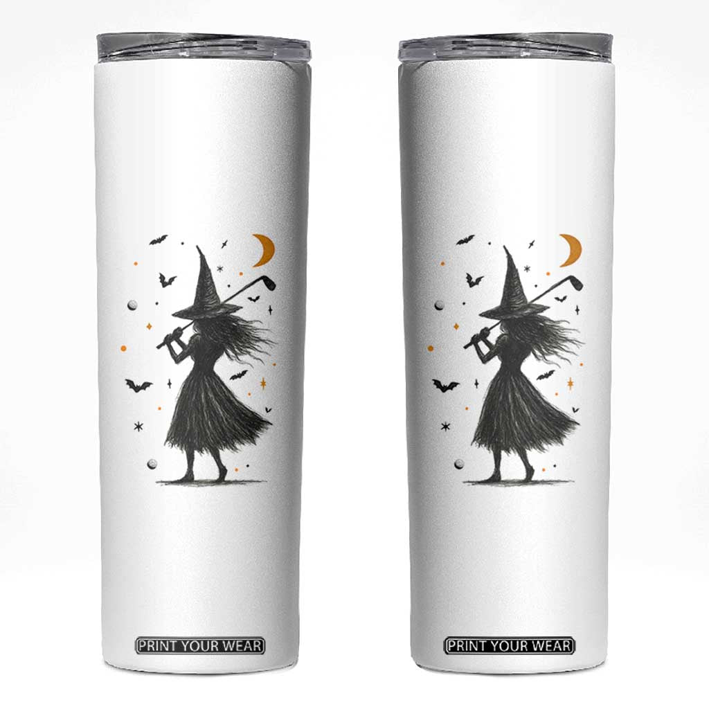 Halloween Sports Gift Skinny Tumbler Creepy Witch With Golf Club TS12 White Print Your Wear