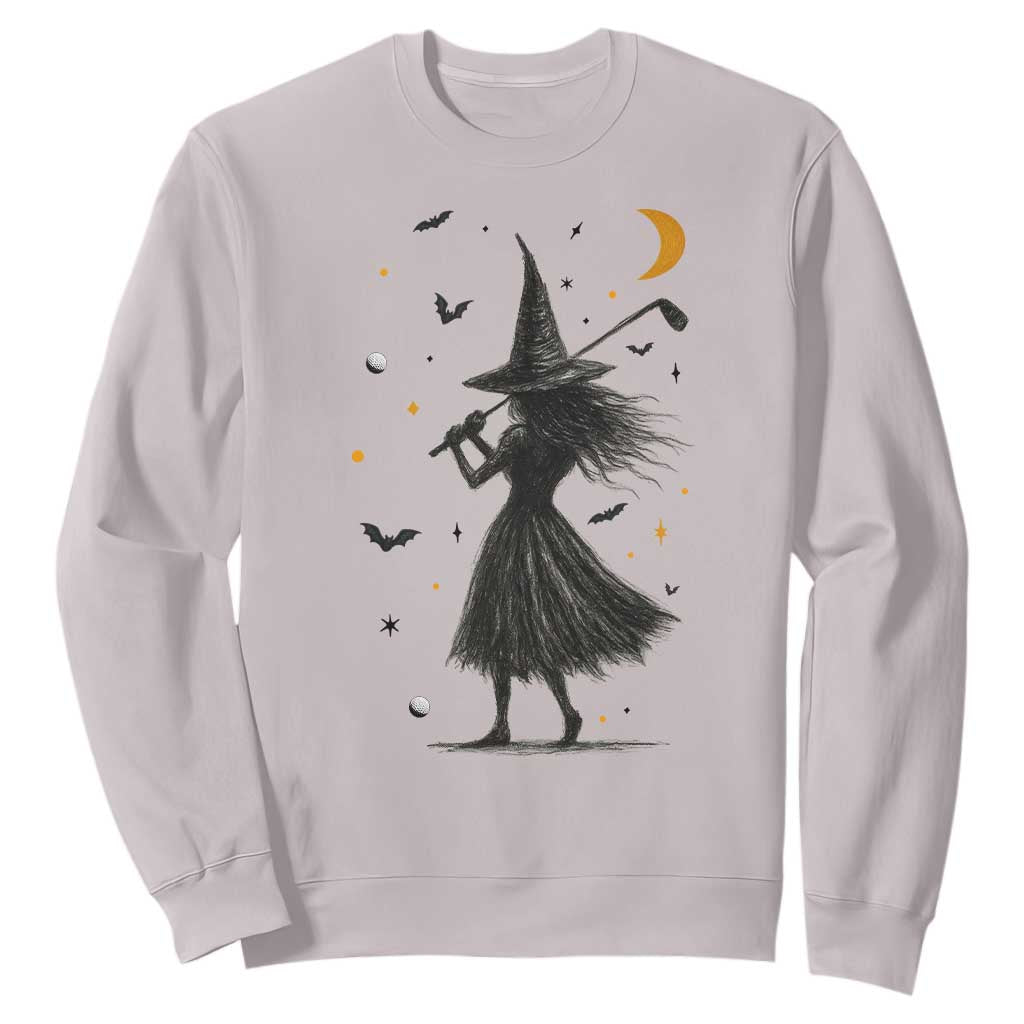 Halloween Sports Gift Sweatshirt Creepy Witch With Golf Club TS12 Ice Gray Print Your Wear