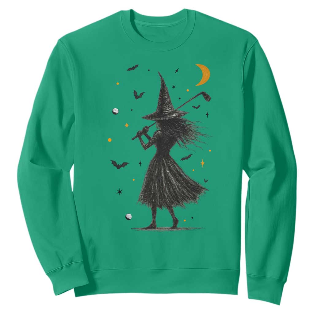 Halloween Sports Gift Sweatshirt Creepy Witch With Golf Club TS12 Irish Green Print Your Wear