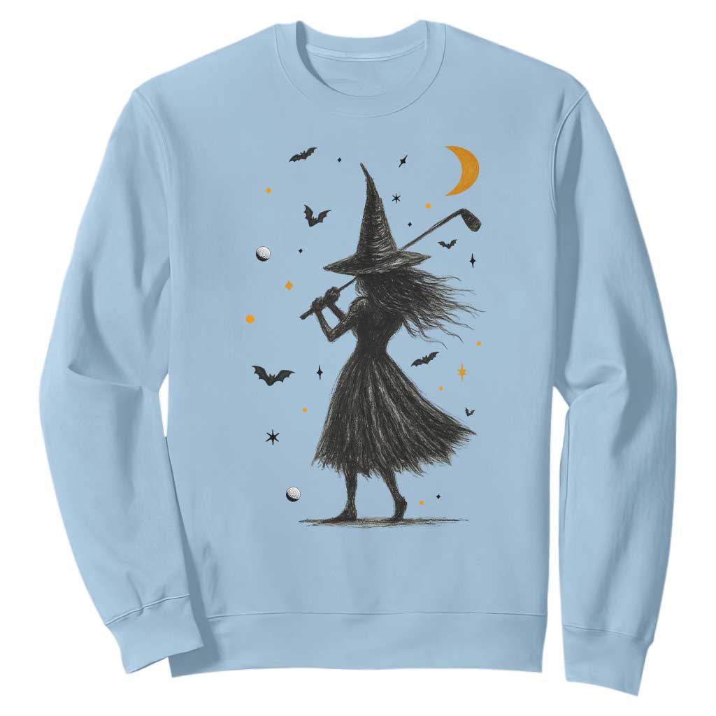 Halloween Sports Gift Sweatshirt Creepy Witch With Golf Club TS12 Light Blue Print Your Wear