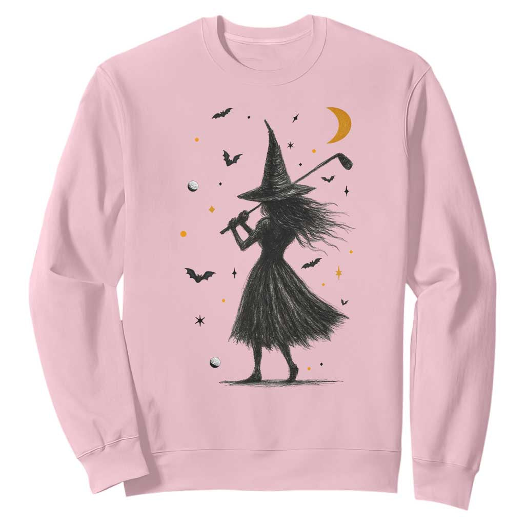 Halloween Sports Gift Sweatshirt Creepy Witch With Golf Club TS12 Light Pink Print Your Wear