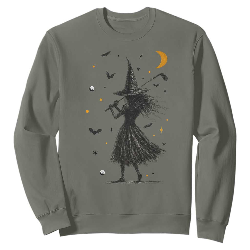 Halloween Sports Gift Sweatshirt Creepy Witch With Golf Club TS12 Military Green Print Your Wear