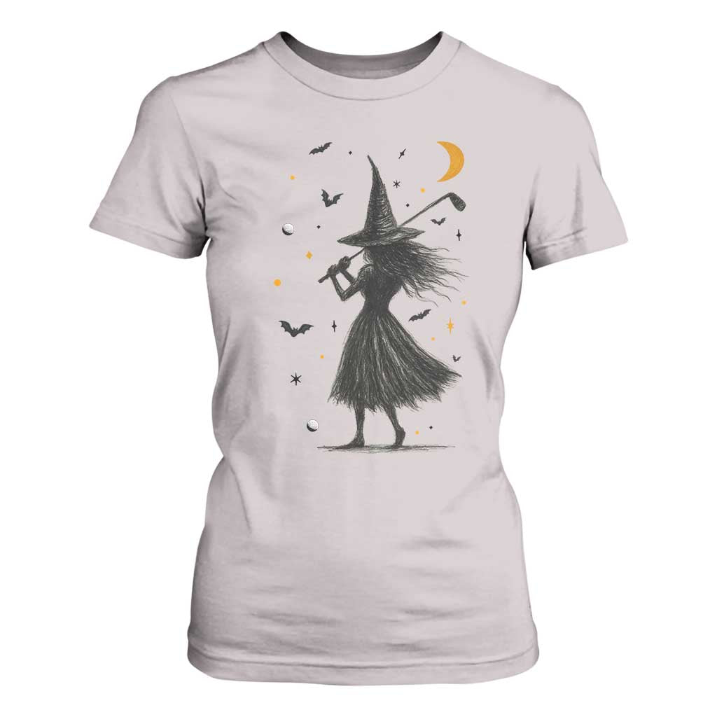 Halloween Sports Gift T Shirt For Women Creepy Witch With Golf Club TS12 Ice Gray Print Your Wear
