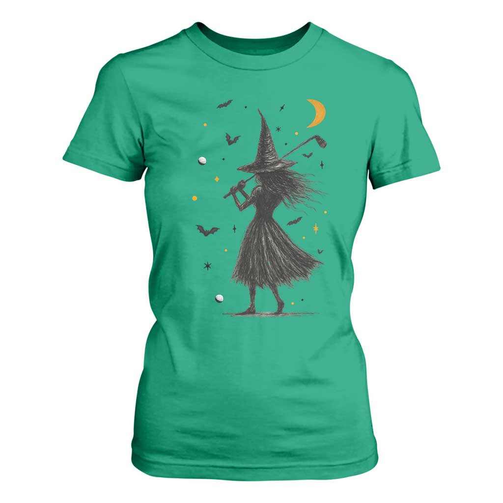 Halloween Sports Gift T Shirt For Women Creepy Witch With Golf Club TS12 Irish Green Print Your Wear