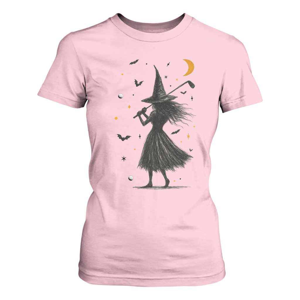 Halloween Sports Gift T Shirt For Women Creepy Witch With Golf Club TS12 Light Pink Print Your Wear