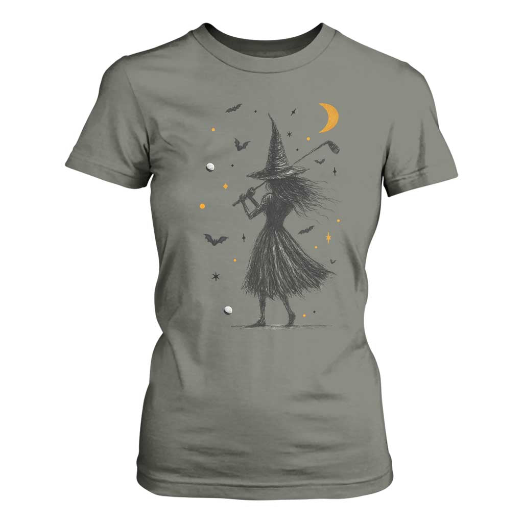 Halloween Sports Gift T Shirt For Women Creepy Witch With Golf Club TS12 Military Green Print Your Wear