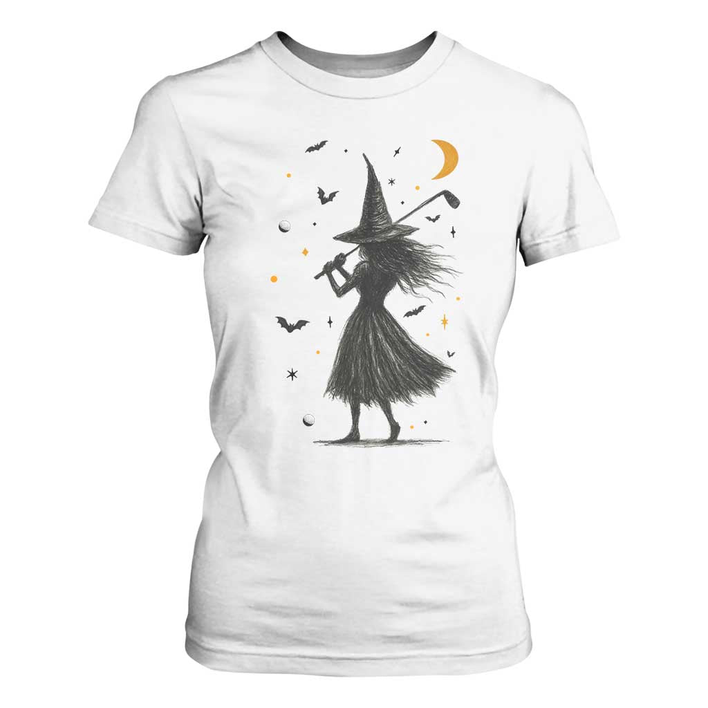 Halloween Sports Gift T Shirt For Women Creepy Witch With Golf Club TS12 White Print Your Wear