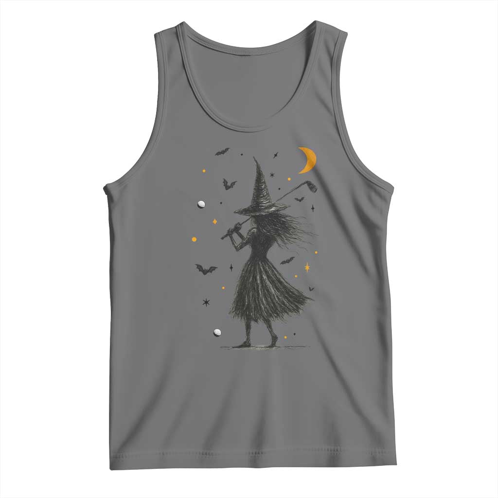Halloween Sports Gift Tank Top Creepy Witch With Golf Club TS12 Black Heather Print Your Wear