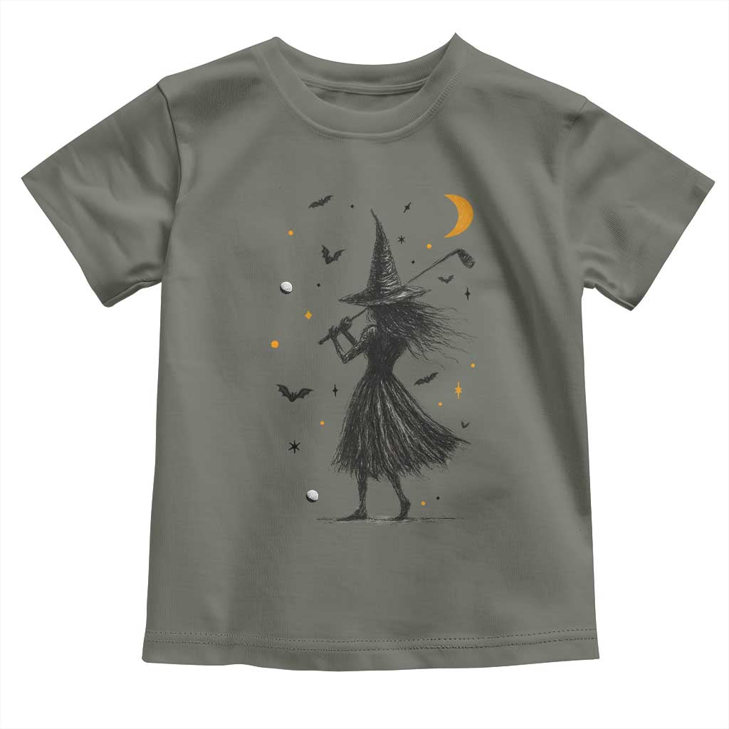 Halloween Sports Gift Toddler T Shirt Creepy Witch With Golf Club TS12 Military Green Print Your Wear