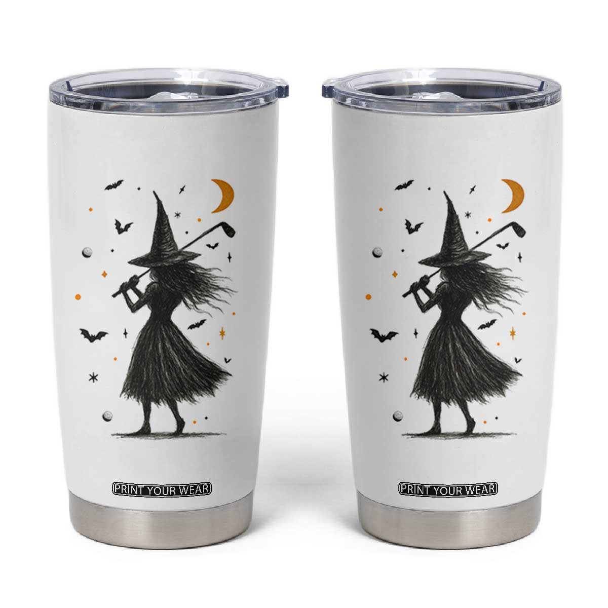 Halloween Sports Gift Tumbler Cup Creepy Witch With Golf Club TS12 White Print Your Wear