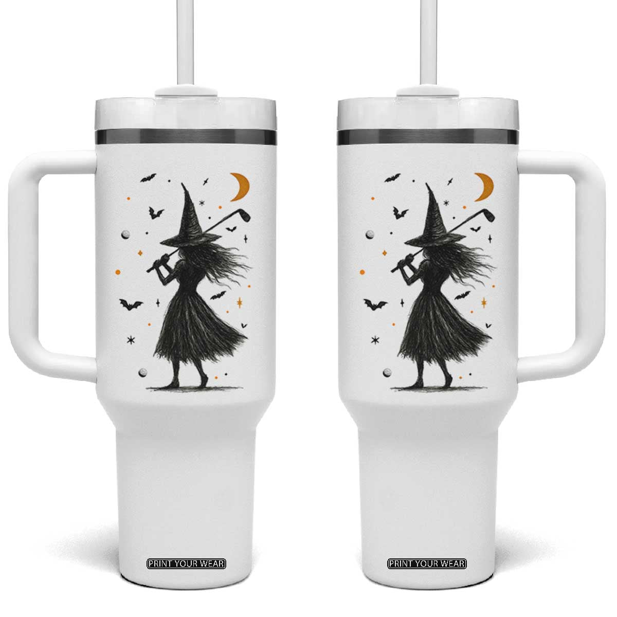 Halloween Sports Gift Tumbler With Handle Creepy Witch With Golf Club TS12 One Size: 40 oz White Print Your Wear