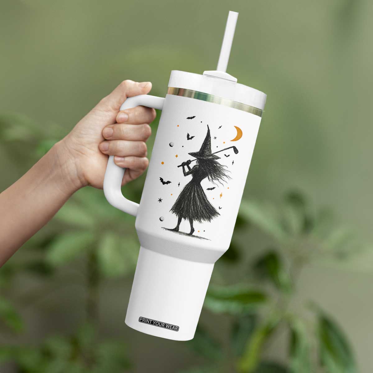 Halloween Sports Gift Tumbler With Handle Creepy Witch With Golf Club TS12 Print Your Wear