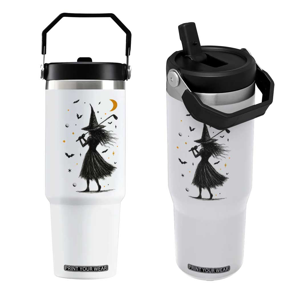 Halloween Sports Gift Flip Straw Tumbler Creepy Witch With Golf Club TS12 One Size: 30 oz White Print Your Wear