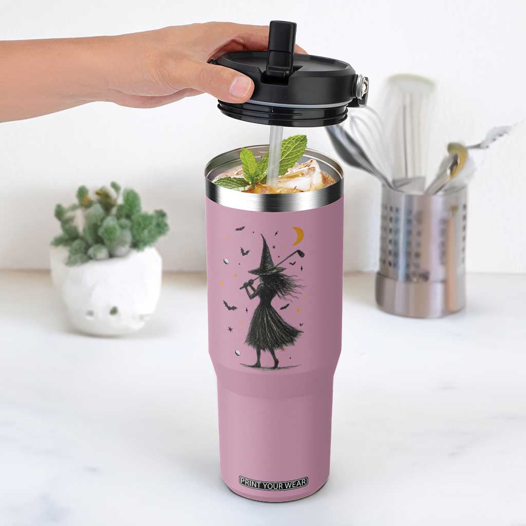 Halloween Sports Gift Flip Straw Tumbler Creepy Witch With Golf Club TS12 One Size: 30 oz Light Pink Print Your Wear