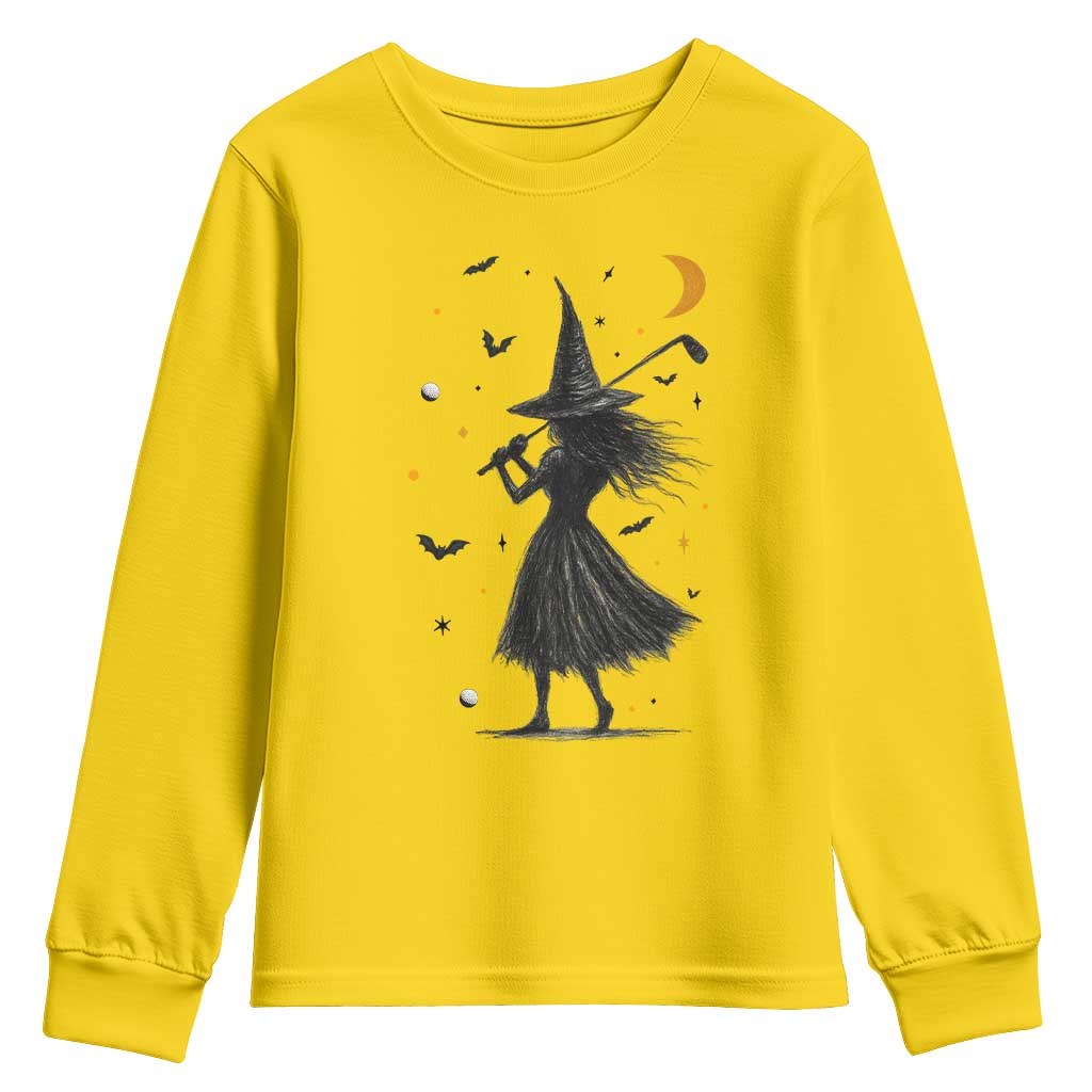 Halloween Sports Gift Youth Sweatshirt Creepy Witch With Golf Club TS12 Daisy Print Your Wear