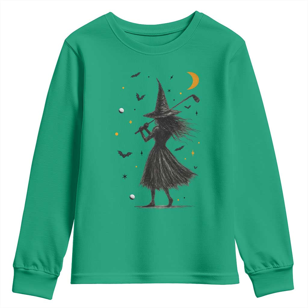 Halloween Sports Gift Youth Sweatshirt Creepy Witch With Golf Club TS12 Irish Green Print Your Wear