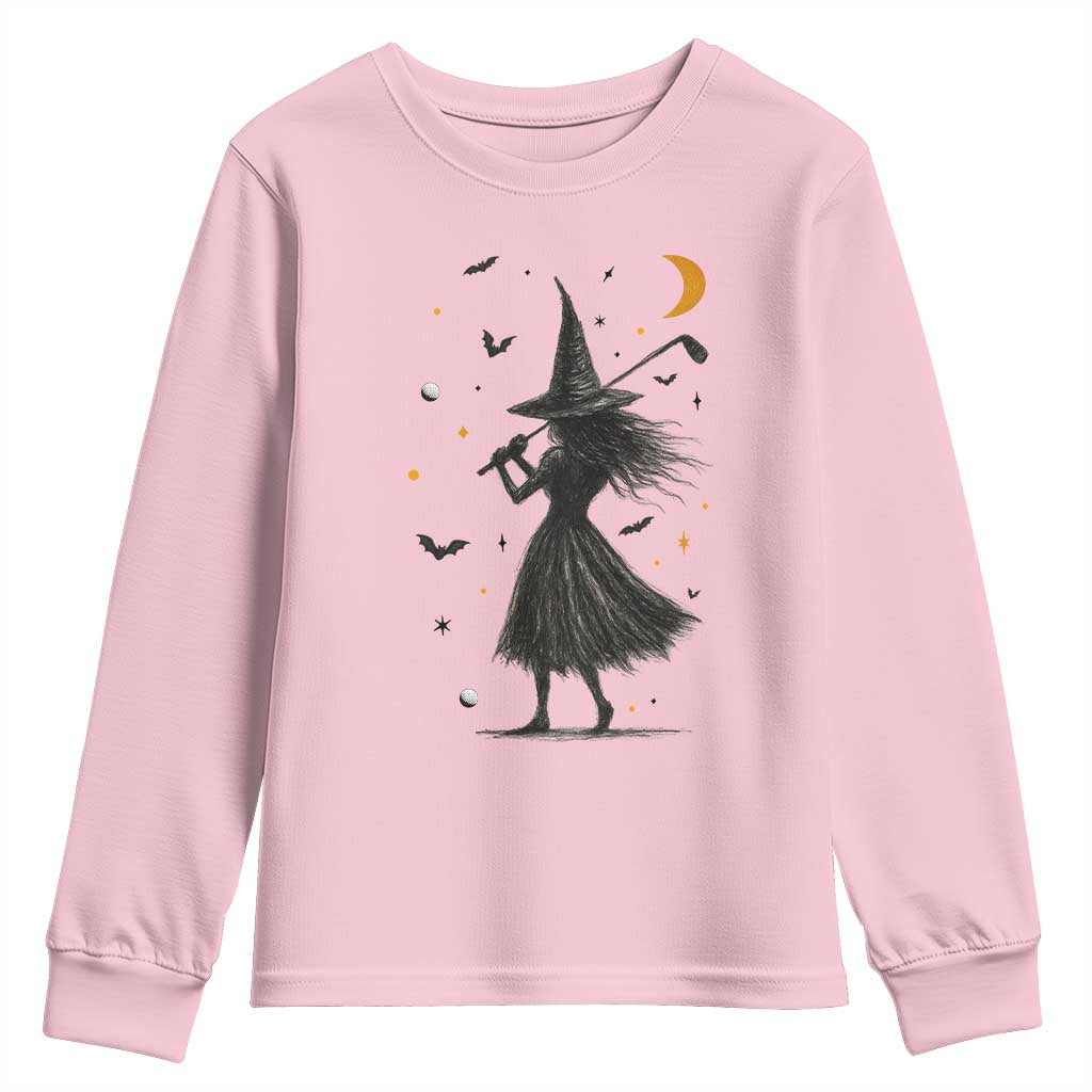 Halloween Sports Gift Youth Sweatshirt Creepy Witch With Golf Club TS12 Light Pink Print Your Wear